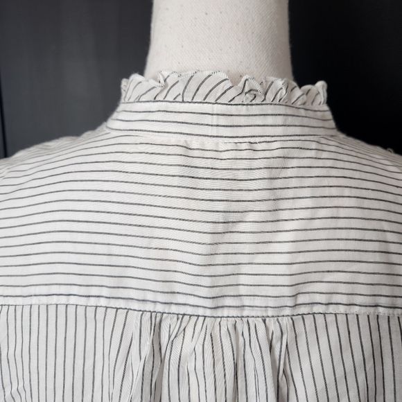 NWT Talbots Striped Ruffled Neck Roll Up Sleeve Button Up Shirt Size PS - Picture 7 of 10